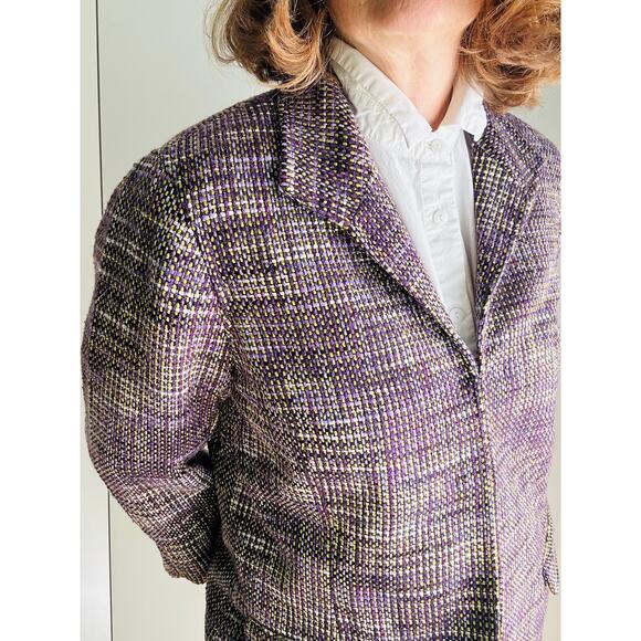 Chico's Womens Tweed Blazer Purple Size 2 (M) Longer Length Pockets Fall Fashion - Picture 8 of 10